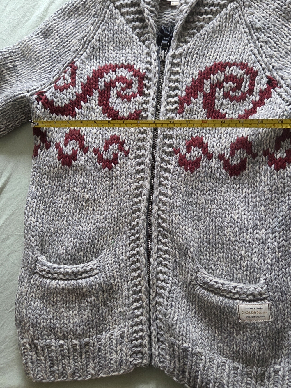 Aritzia Gray Marled Zip Cardigan with Red Intarsia - Picture 6 of 6